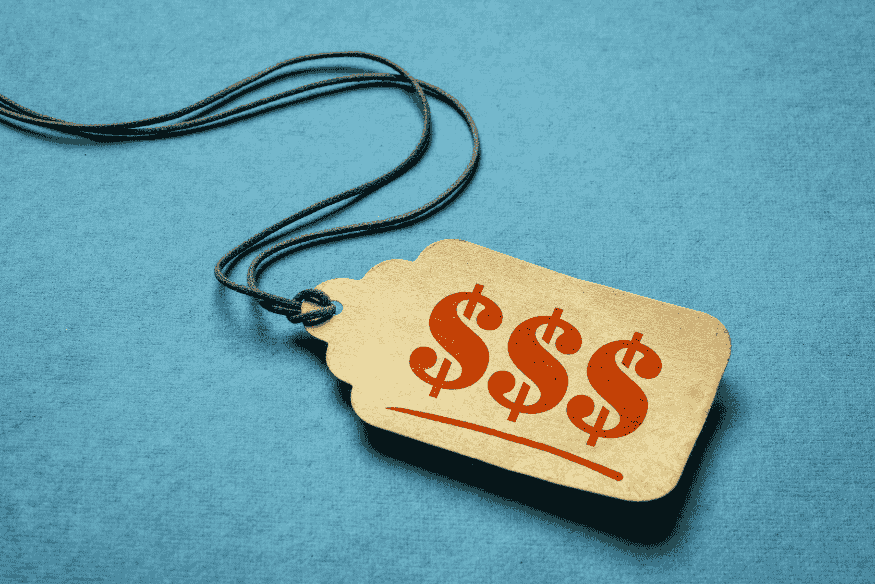 Etichetta con simboli di dollaro rappresenta il concetto di prezzo e valore.