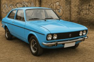 Dodge 1800 azul claro, também conhecido como Polara, parado em rua de bairro residencial.